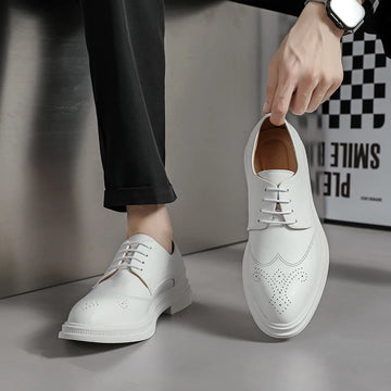 Luxury White Leather Lace-Up Shoes