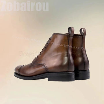 Rivets Decor Brown Lace-Up Ankle Boots for Men