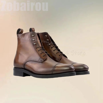 Rivets Decor Brown Lace-Up Ankle Boots for Men