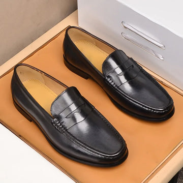 Genuine Leather Men's Penny Loafers: Luxury Slip-On Shoes